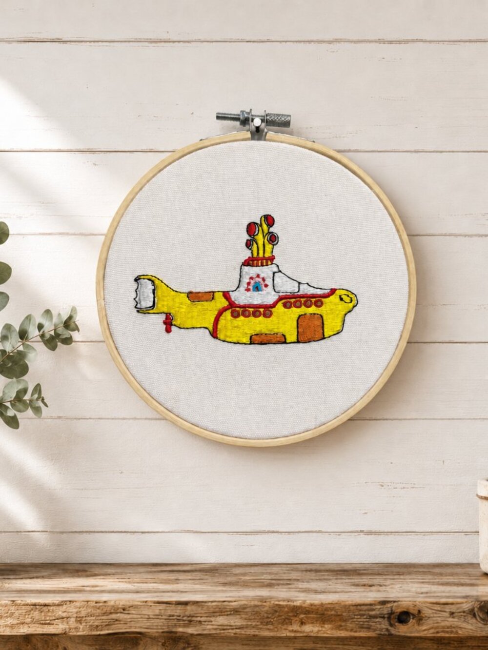 Yellow Submarine Embroidery Hoop Wall Art, 6 Inch Embroidery Decor